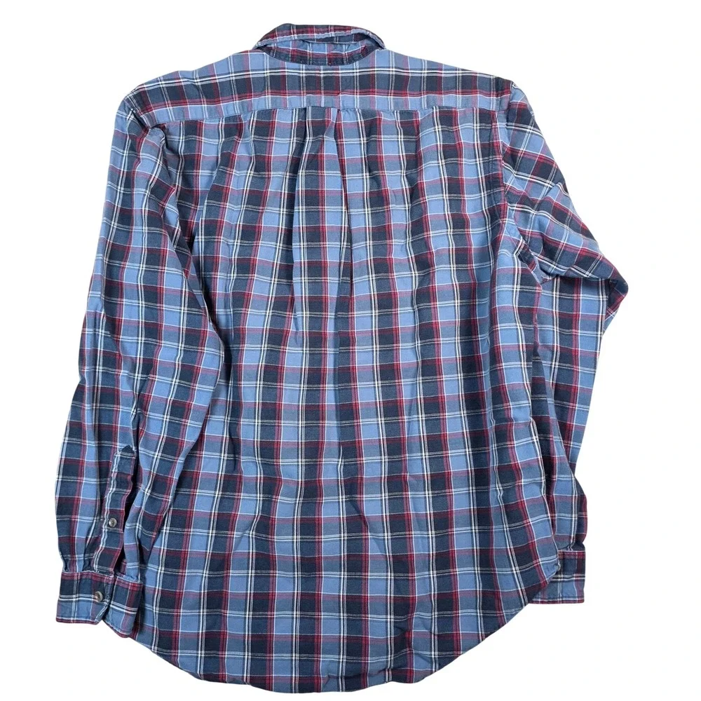 Ralph Lauren Button Down Shirt Mens L‎ Blue Red Plaid Classic Fit Cotton